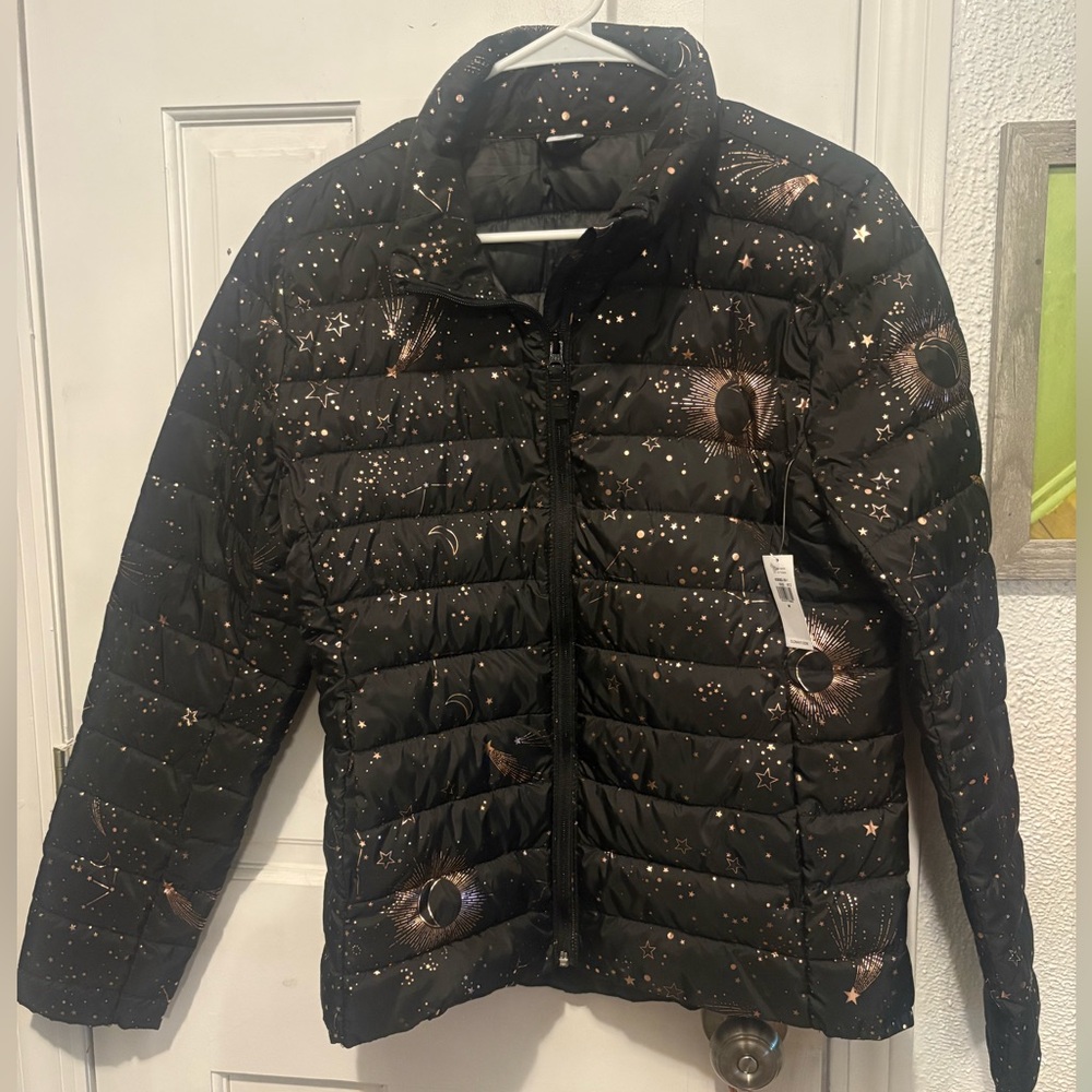 Old navy active Black Puffer Jacket with Starry Design
